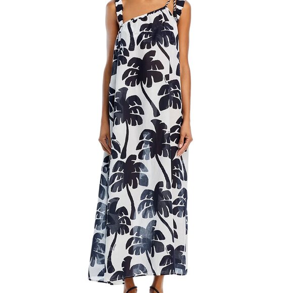 FARM RIO ~ Coconut Tree Print Cotton Maxi Swim Cover-Up Oversized - Picture 2 of 5